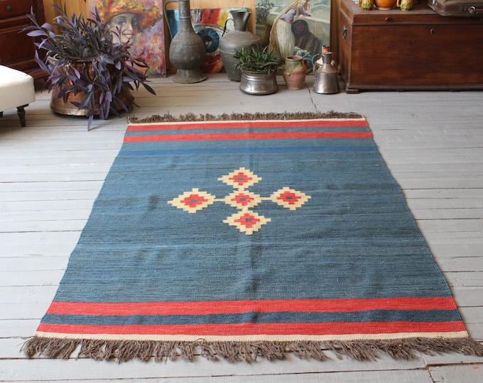 Vintage Turkish Kilim, Handwoven Kilim, Ethnic Bohemian Wool Kilim Rug