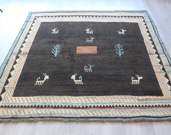 Modern Design Black  Rug, Bohemian Rug , Black-Ivy Handwoven Rug / B-1863 / 5'1''5'3'' inches