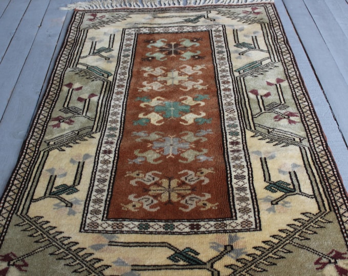 2'6"x3'6" Turkish Small Handwoven Wool Carpet,High Quality Wool ,bedroom Rug,Vintage Small Wool Rug