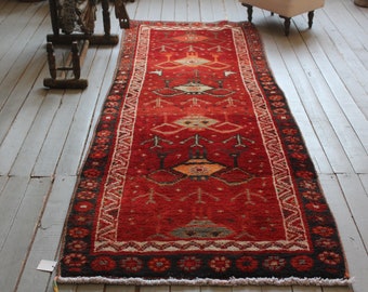 3'1"x7'8"ft  RUNNER Vintage Anatolian Red Runner Rug, Vintage Turkish Red Piled Organic Wool Hallway Carpet