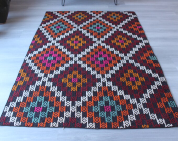 4'3"x6'5" Vintage Colored Kilim, Ethnic Kilim Rug, Bohemian Kilim, Ethnic Kitchen Kilim, Flat Rug, Turkish Kellim / N-1054