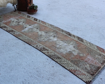 2'7x9'1" ft   RUNNER Vintage Anatolian Rug Runner, Turkish Rug Runner, Oushak Rug Runner, Pale Coloured Rug Runner, Authentic Rug  Runner