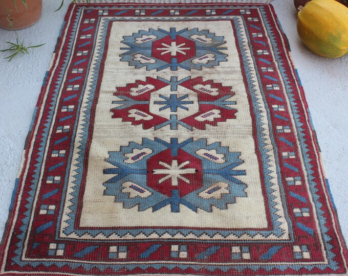 3'1"x4'7" ft  Vintage Rug, Small Area Rug, Small Anatolian Rug, Ethnic Turkish Rug, Bohemian Rug, Decorative Rug, Handwoven Rug