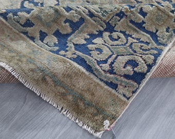 4'3"x13'4"  RUNNER Vintage OUSHAK Runner, Pale Salmon- Blue Wide Wool Runner / B-604