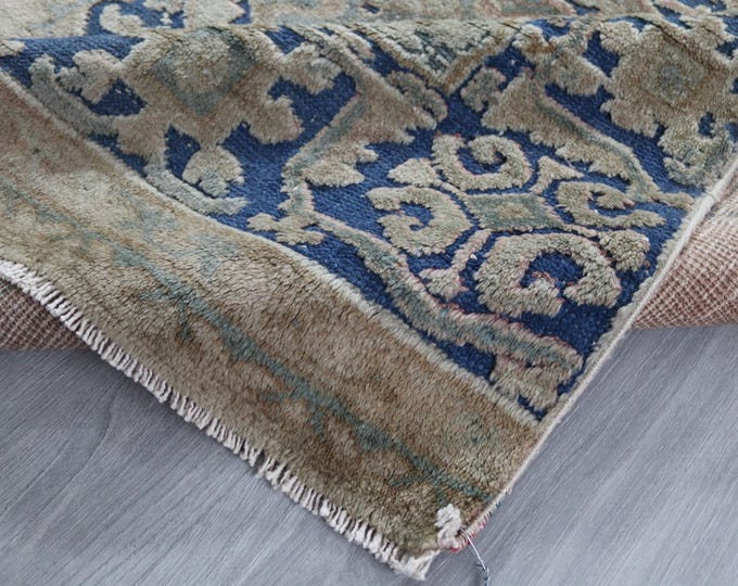 4'3"x13'4"  RUNNER Vintage OUSHAK Runner, Pale Salmon- Blue Wide Wool Runner / B-604