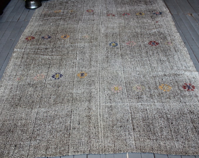 6'4x8'5" ft   Gray Anatolian Kilim, Vintage Turkish Gray Kilim Rug, Ethnic Kilim, Bohemian Kilim