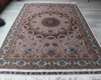 Silk Area Rug, 4'9''x7'4'' Silk Rug, Classic Medallion Silk Rug , Mute Silk Rug /  B-1814 / 150x226 cm / 5'x7'