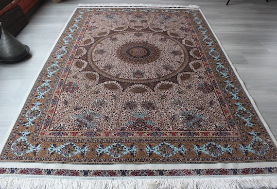 Silk Area Rug, 4'9''x7'4'' Silk Rug, Classic Medallion Silk Rug , Mute Silk Rug /  B-1814 / 150x226 cm / 5'x7'