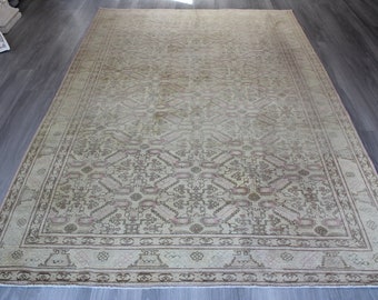 Large Cream-Pink Rug, Vintage Oushak Rug, Large Vintage Rug , Pale Area Rug / B-1733 / 6'3"x9'6"