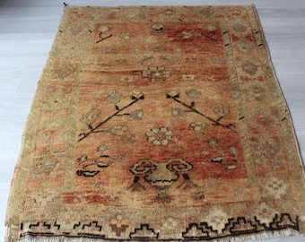 3'x3'9" ft   Special Small Nomadic Rug, Small Vintage Rug, Small Anatolian Rug, Small Turkish Rug, Hand spun wool Rug, Golden Beige Rug
