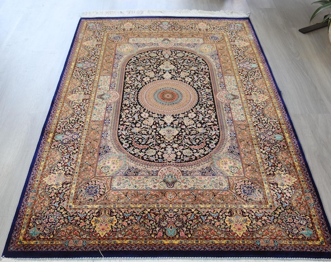 Silk Rug,3'8''x5'9''  Silk Medallion Rug, Handwoven Silk Carpet, 4'X6' silk rugs / B-1910
