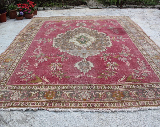 9'3"x12'8" ft  Large Rug, Vintage Large Pink Rug, Large Pink Turkish Rug, Over Sized Anatolian Rug, Handwoven Wool Rug