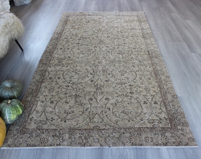 4'3"x7'8" ft Vintage Oushak Rug , Beige Oushak Rug, Beige Area Rug, Vintage Low piled rug , beige entry rug / B-1344