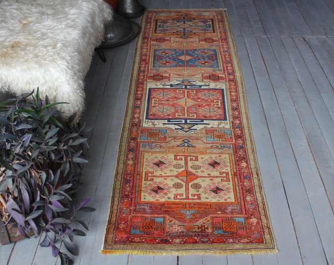 2'4"x7'5" ft    Antique MOGAN Caucassion Rug Runner, Antique Rug Runner, Special Handwoven Rug Runner