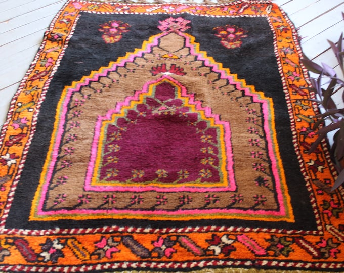 Vintage KARS Terekeme Prayer  Rug, Tribal,Nomadic, Ethnic Neutral Dye Carpet, Vintage Authentic Rug