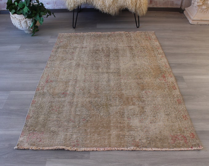 Beige-Pink Rug, Vintage Rug, Vintage Oushak Rug, Handwoven Rug, Bohemian Rug, Turkish Area Rug / B-1257 / 3'8"x5 feet