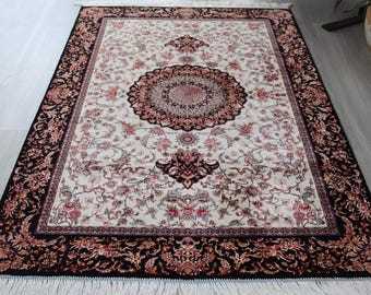 White  Silk Rug, Silk Medallion Rug, 3'3''x5' , Floral Silk Rug / B-1934