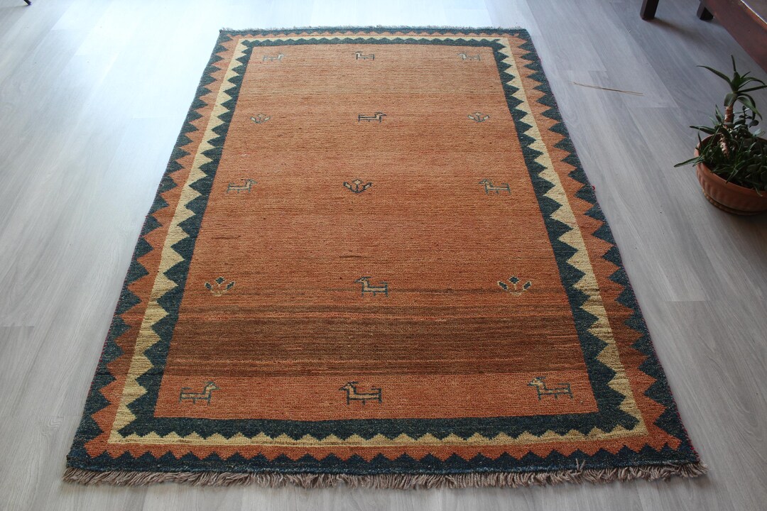 Salmon Color Rug Salmon Color Wool Rug, Modern Design Rug , Plain Handwoven Rug / B-1873 ...