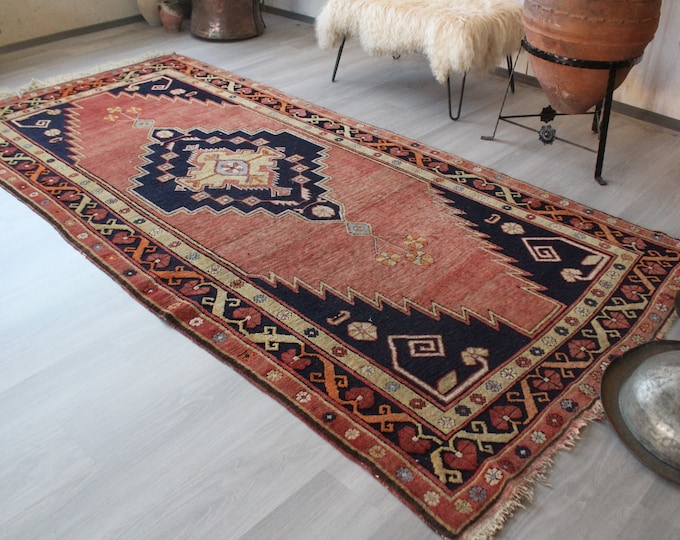 5' X 10'6" ft Vintage Anatolian Rug, Ethnic Wide Rug Runner, Red Bohemian Rug, Turkish Medallion Rug