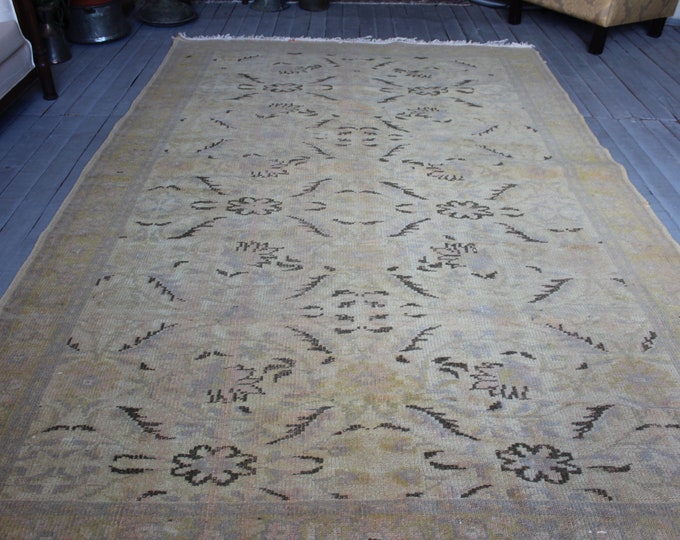 6'1"x9'3" ft Vintage Large Oushak Handwoven Wool Rug,Turkish Beige Large Area Rug FREE Shipping