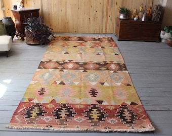 4'6"x10'0" ft Vintage Anatolian Kilim Rug, Bohemian Ethnic Nomadic Turkish Kilim Rug
