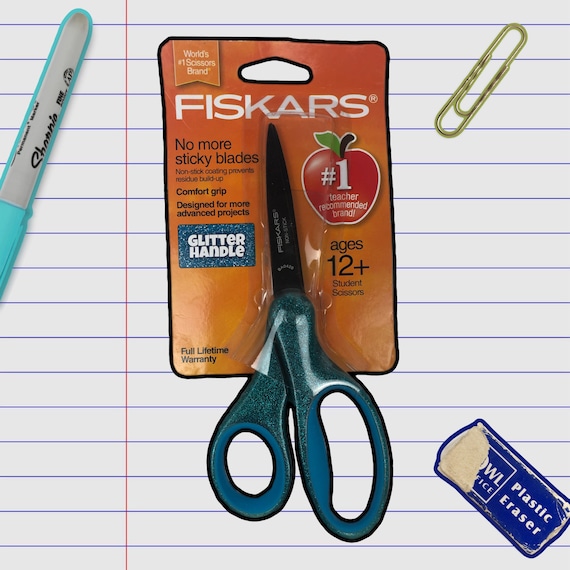 Fiskars Adult Scissors Glitter Blue / Safety Crafting / 7 Inch / Boys Girls  / Pointed Blunt Back to School Supplies / Stainless Steel / Grip 