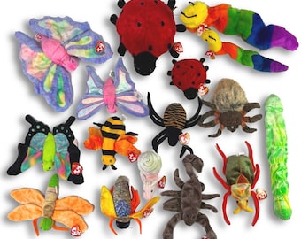 Bugs + Insects Beanie Babies Bundle Lot / Collectible Baby / Spiders 80s - 90s / Stuffed Animals / TY Vintage PE Fall Halloween Goth scary