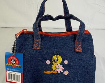 2003 Blue Looney Tunes Tweety Bird Mini Bag / Handbag Purse minibag / 2000 90s Toons / Vintage Embroidered Denim 2000s bags Buggs Daffy