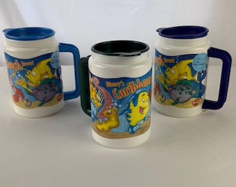 Vintage 90s Disney Caribbean Beach Resort Refillable Mug – Little Mermaid Sebastian Flounder Walt Disney World Souvenir Travel Cup - Cups