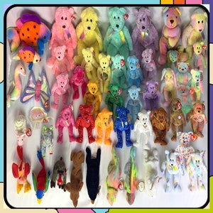 Tie Dye Rainbow Beanie Babies Lot / Collectible Baby 80s - 90s / Vintage Pastel TY Stuffed Animals Gift Harajuku Kawaii Rare Gay LGBT Pride