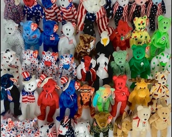 Fourth of July Beanie Babies Bundle Lot Baby Vintage 80s 90s United States TY Stuffed Animals America American USA Patriotic 250th 4th of 4