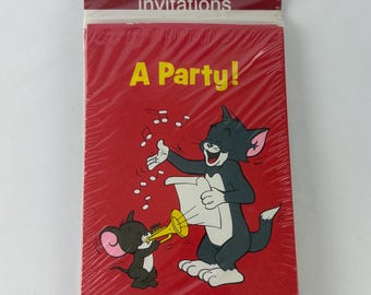 Vintage Tom and Jerry Inventation Cards - 80s 1980s - Party Birthday Card - New - 8 pack pc - Cards Gift Wedding Valentines Day - Christmas