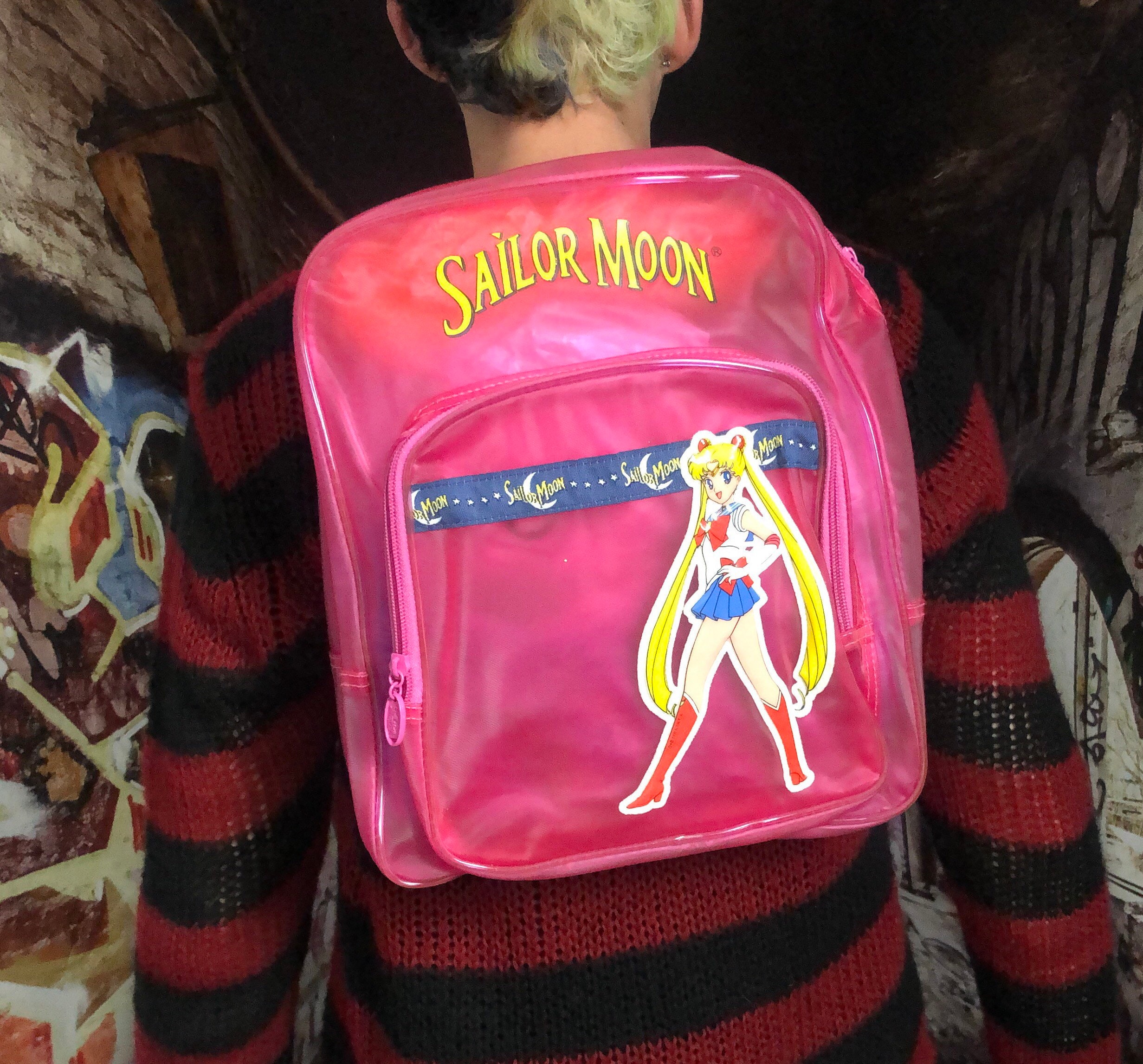 2000 Sailor Moon Backpack VINYL Pastel Pink Harajuku Goth Rave Festival bag Schoolbag Back pack Luna 90s toy Usagi Vintage