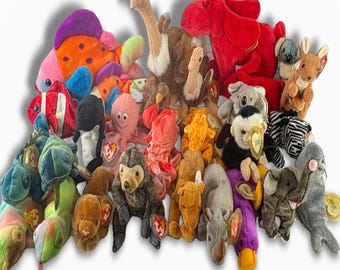 Peluche Beanie Babies / Lot de peluches pour bébés animaux / Peluches de collection années 80-90 / Peluches vintage TY / Cadeau / Fête / Rares / Amis / Copains / Anniversaire
