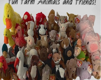 Farm Animal Beanie Babies / Animals Baby Bundle Lot / 80s - 90s / Collectible Stuffed  Vintage TY Gift Birthday Present Party Rare Baby New
