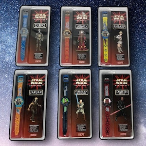 1999 Star Wars wrist watches / vintage 90s / Collectible Memorabilia / Dark Vader Darth Mal / Luke Skywalker Light saber Jar Jar Binks watch