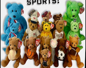 Sports Beanie Babies / Buddy Baby / Fathers Day Bundle Lot / 90s Y2k  / Collectible Stuffed Animals Vintage TY Football Soccer Baseball Rare