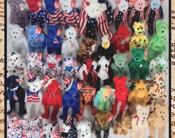 Fourth of July Beanie Babies Bundle Lot Baby Vintage 80s 90s United States TY Stuffed Animals America American USA Patriotic 250th 4th of 4