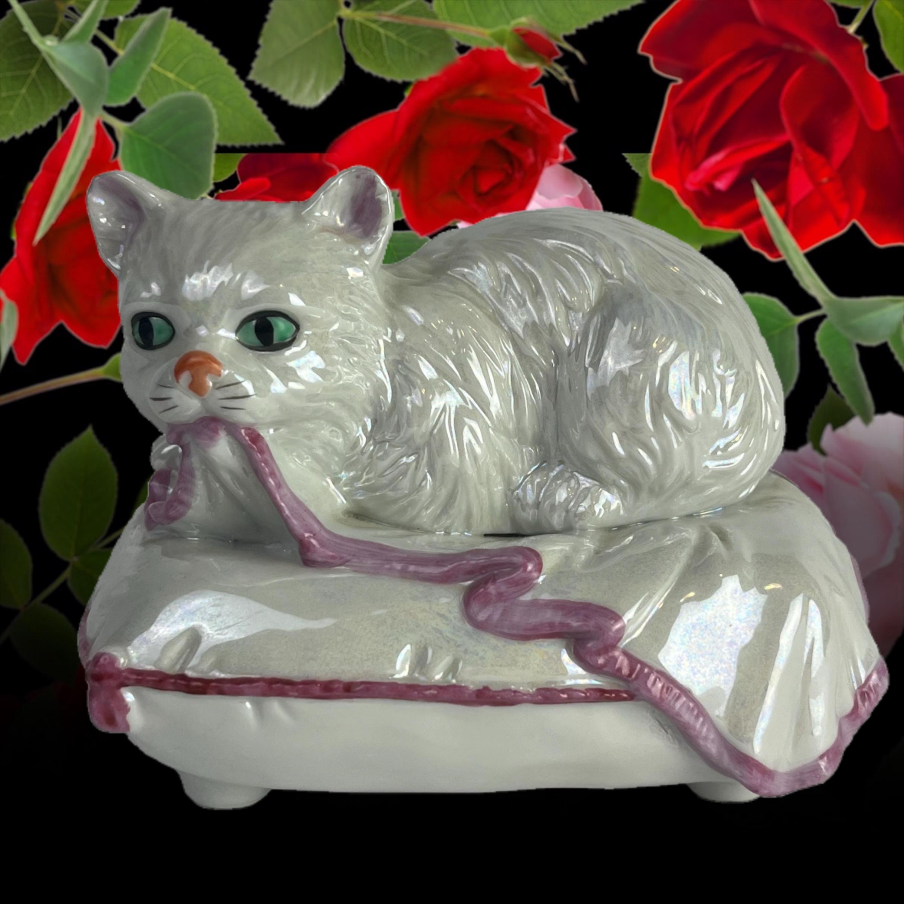 ヴィンテージ 1984 オルゴール - 猫の置物 - 1980 - 80年代の陶器