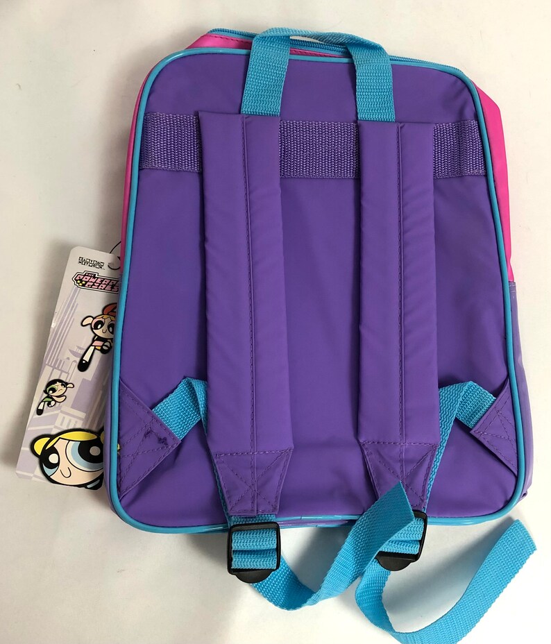 2000s Purple Powerpuff girls Mini Backpack / Powerpuff back pack / Vintage Cartoon Network Vinyl bag / 90s 1990s 2000 school bag festival CN image 3