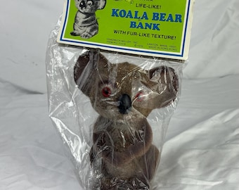 Vintage 1975 Koala Bear Piggy Bank - Fuzzy Life like / Chadwick 70s / 1970s - stuffed animal Koalas Banks Piggybanks Kids kid toy gift toys