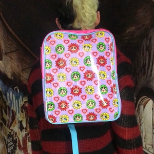 2000s Purple Powerpuff girls Mini Backpack / Powerpuff back pack / Vintage Cartoon Network Vinyl bag / 90s 1990s 2000 school bag festival CN