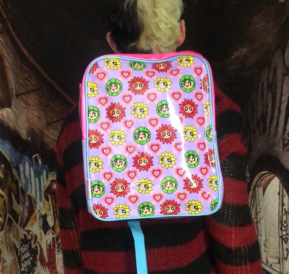 2000s Purple Powerpuff girls Mini Backpack / Powerpuff back pack / Vintage Cartoon Network Vinyl bag / 90s 1990s 2000 school bag festival CN