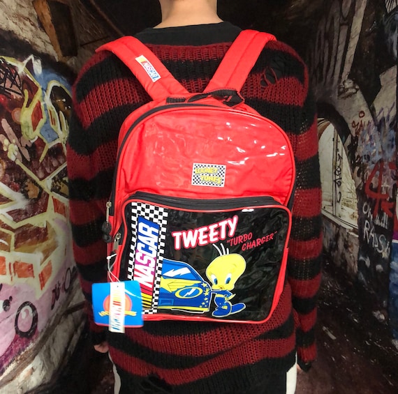 Y2K Red Looney Tunes Tweety Bird Backpack / Plastic Vinyl / NASCAR