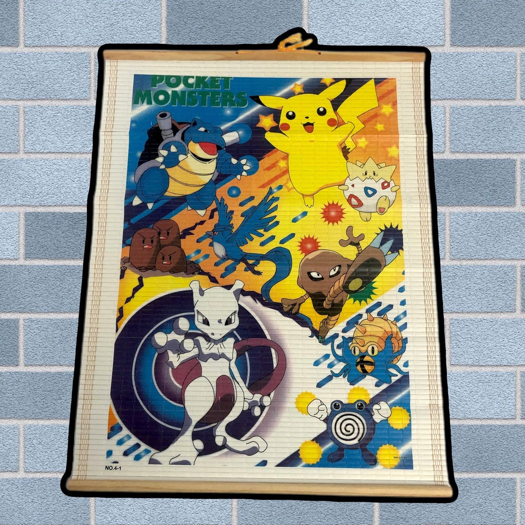 Bamboo Pokemon Wall Scroll / Decor Vintage 90s Toy / Vintage Anime /  Pikachu / Ash Ketchum / Pocket Monsters I Love the 1990s 80s Nintendo 