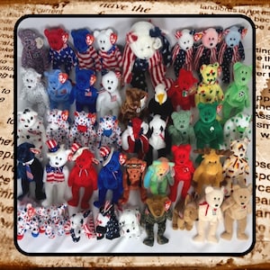 Fourth of July Beanie Babies Bundle Lot Baby Vintage 80s 90s United States TY Stuffed Animals America American USA Patriotic Mexico Canada