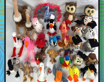 Birds Beanie Babies / Bird Baby Bundle Lot / 80s - 90s Collectible Stuffed Animals / Vintage TY Gift Present Party Rare Buddies Birthday Owl