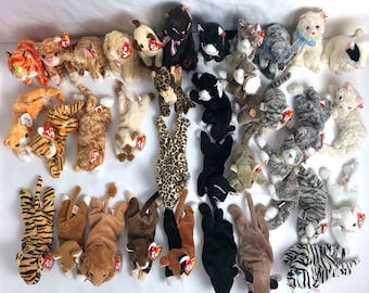 Cats Beanie Babies / Cat Baby Bundle Lot / 80s - 90s Collectible Stuffed Animals / Vintage TY Gift Present Party Rare Buddies Birthday Zoo