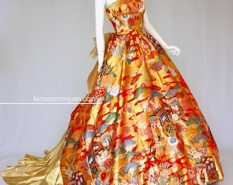 Utikake Kimono dress using kimono for wedding attendance and party, Japanese dress, formal dress