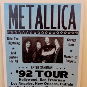 Vintage Metallica Concert Tour Poster 1992  14x22